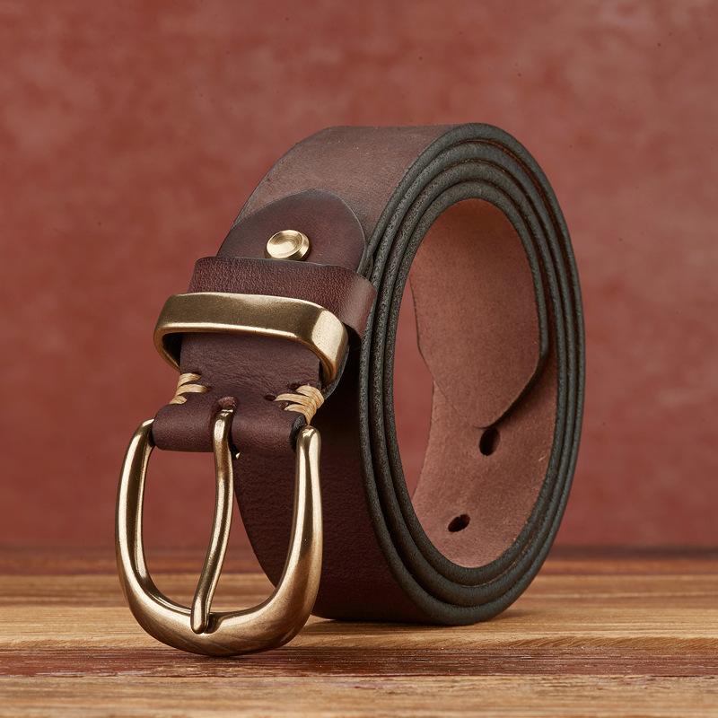 Retro Leather First Layer Cowhide Belt, Old Polished Men'S Jeans Belt, Middle-Aged And Young Casual Versatile Belt