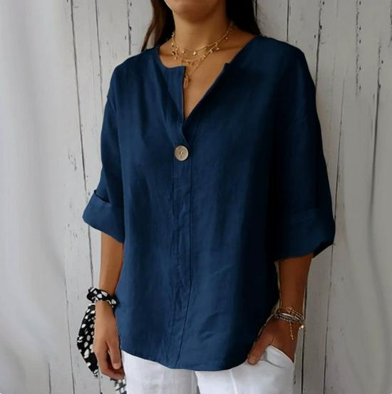 2026 European & American Summer Women's V-Neck Cotton Linen Loose T-Shirt