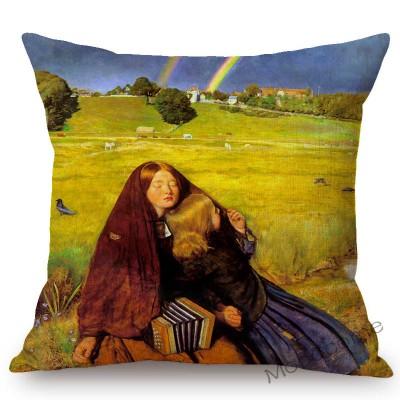 Famous Painting John Everett Millais The Blind Girl Ophelia Victoria Era Art Throw Pillow Case Pre-Raphaelite Sofa Cushion Cover