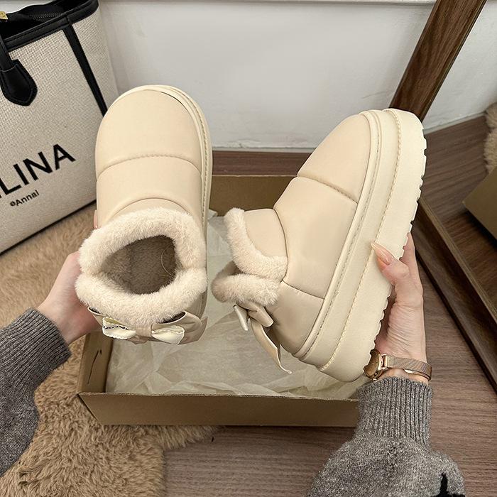 Women's leather waterproof lightweight height-enhancing thick sole winter warm fur one snow boots plush lined non-slip casual sports cotton boots