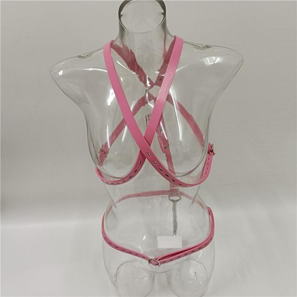 Female Bondage Harness Body Adjustable Leather Belt with Plug Hook Restraints Metal Butt Plug Sex Toy Body Harness