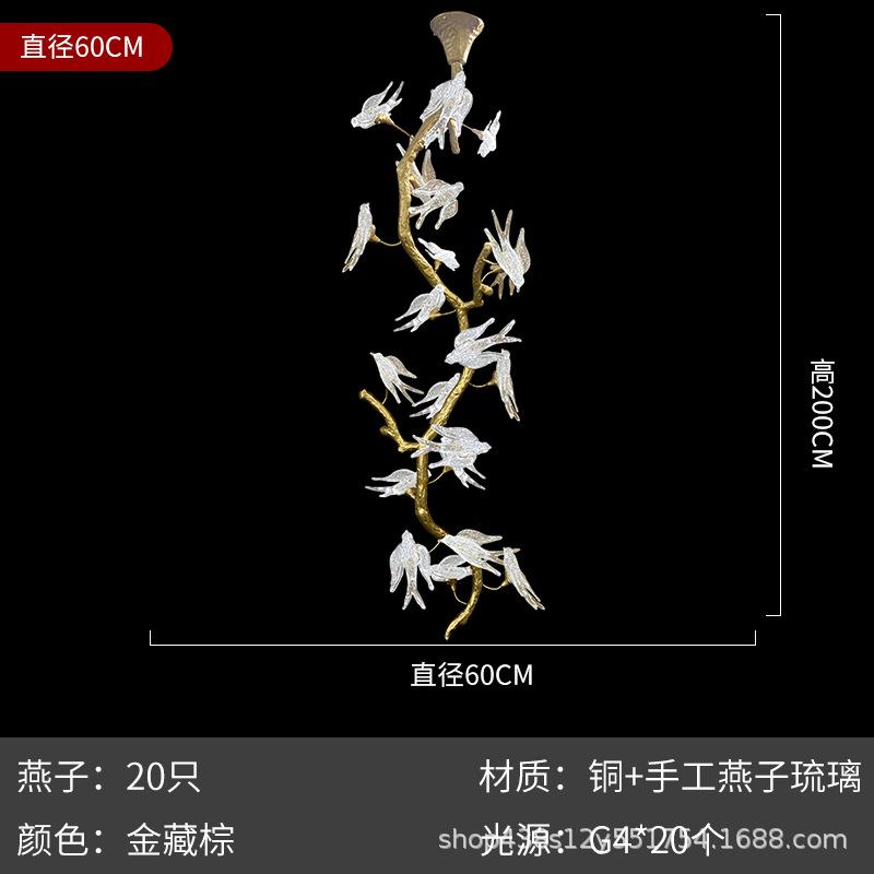 French Luxury Pendant Lights Resin Lamp Dining Room Villa Vintage Glass Bird Pendant Chandelier Tree Branch Decorations