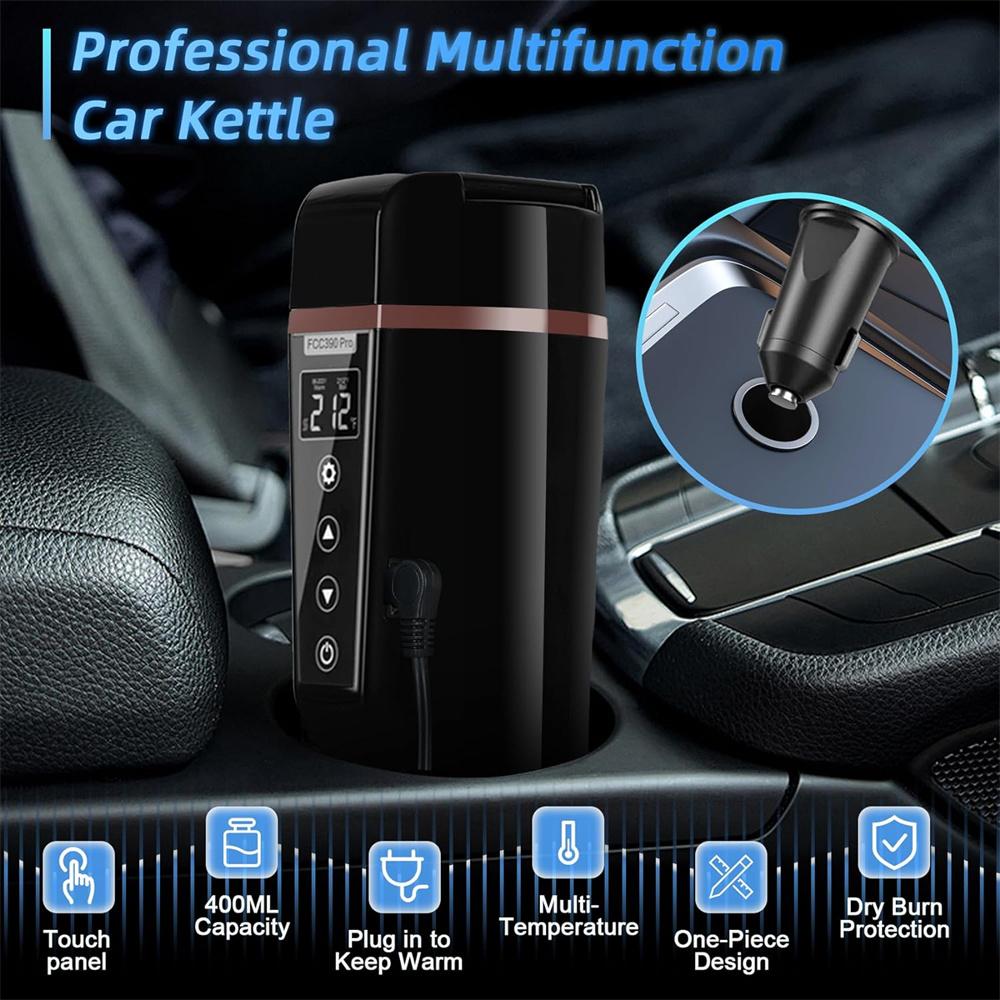 Car Electric Kettle:12V/24V Portable Water Boiler Heated Travel Mug,Multiple Temperature Adjustable Coffee Tea Truck Cup