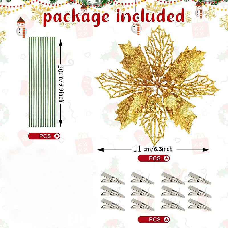 11CM 5Pcs Glitter Artifical Christmas Flowers With Clips Christmas Tree Wreath Decoration Xmas Ornaments Home New Year 2026