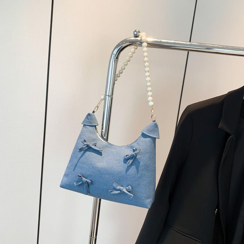 Chic Korean Bow Tie Fashionable Chain Shoulder Bag For Women With Large Capacity светло-синий