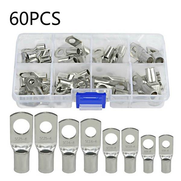 Heavy Duty Wire Crimp Tool Kit, batteriterminaler, 8-1/0 kobber awg koblingssett, 60 stykker