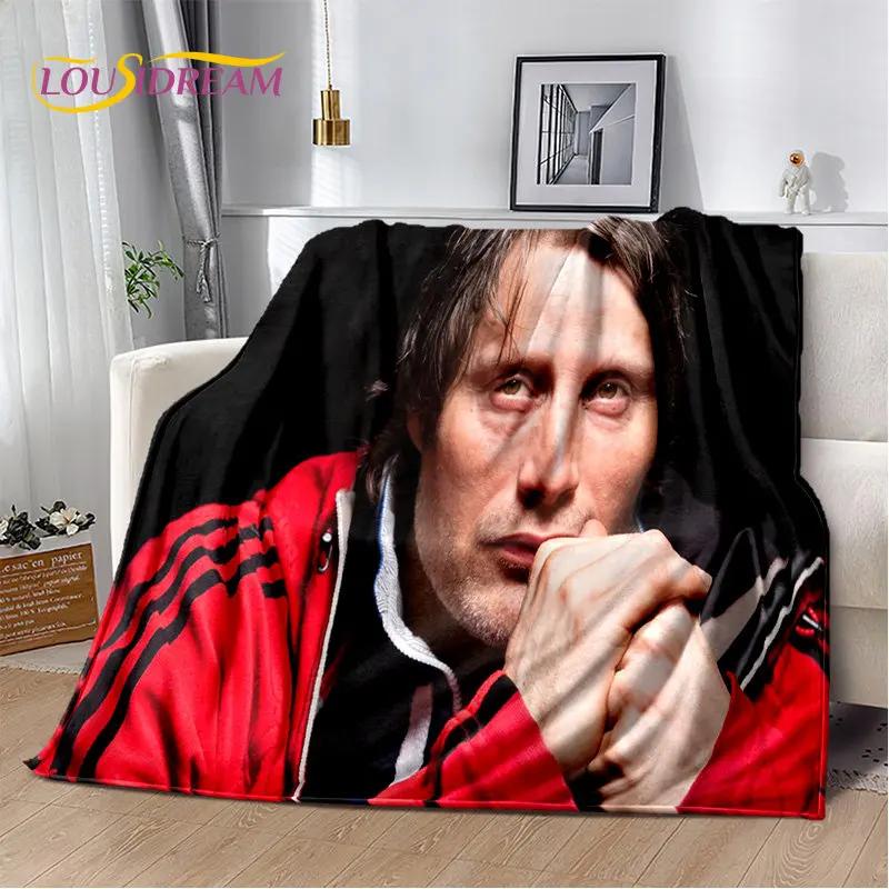3D Mads Mikkelsen Schauspieler Star Weiche Plüschdecke, Flanelldecke Überwurfdecke für Wohnzimmer Schlafzimmer Bett Sofa Picknick Abdeckung Kinder