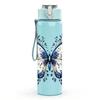 1PC Bright Blue Butterfly Pattern 750ml Color Plastic Sports Water Bottle Leakproof Flip Straw Lid Suitable for Sports Office Home Use