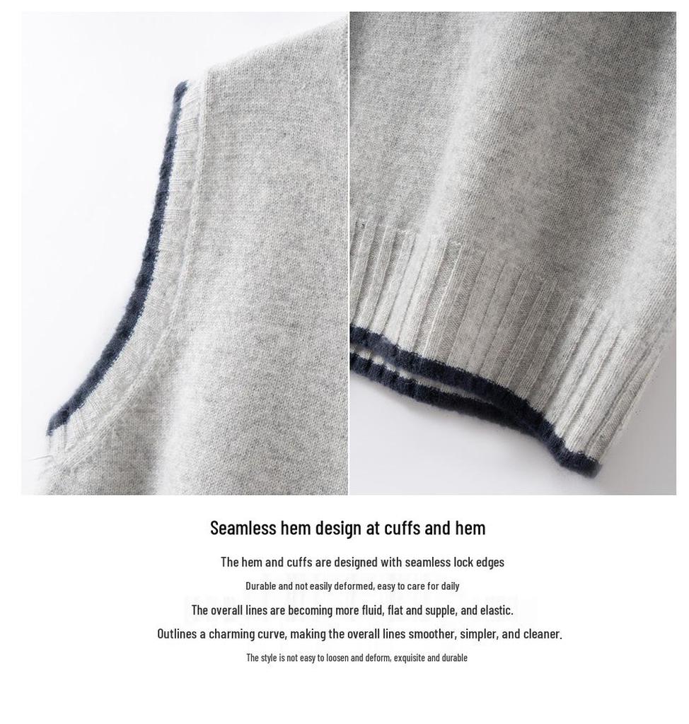Women's Early Autumn Cashmere Knit Vest - Round Neck Sleeveless Cardigan Pullover