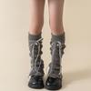 Lovely Bell Decorated Socks Stackable Long Ribbon Girls Pile Up Socks Classic Solid Color Sock Sleeves Knitted Leg Cover