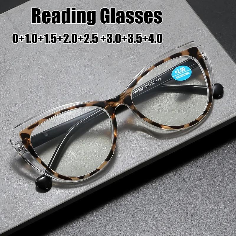 Trend Luxury Far Sight Goggle Cat Eye Frame Blue Light Blocking Reading Eyewear Ultra Light High Definition Presbyopia Glasses