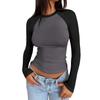 Women's Long Sleeve Shirts Slim Fit Stretchy Color Block Slightly Cropped Tops