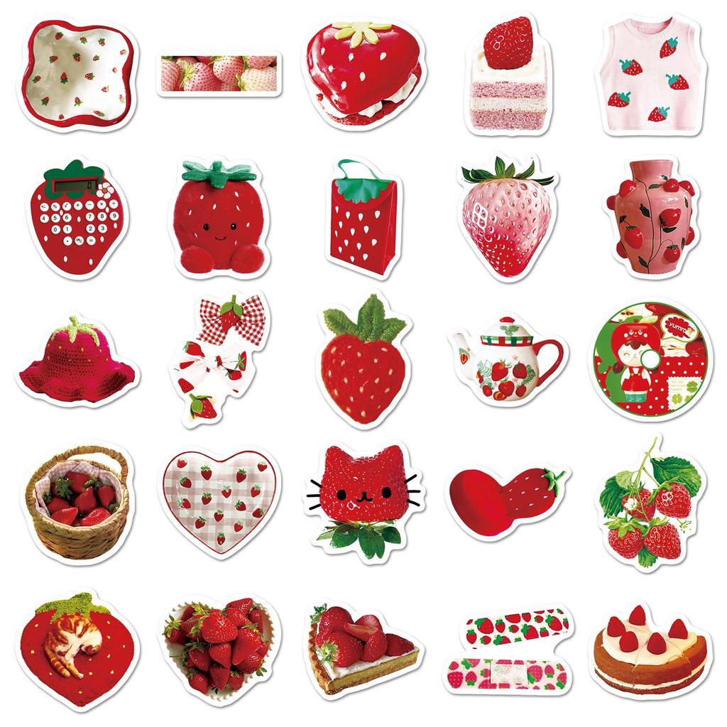 50pcs Cute Strawberry Graffiti Stickers for DIY: Perfect for Laptop, Phone Case, and Water Bottle.