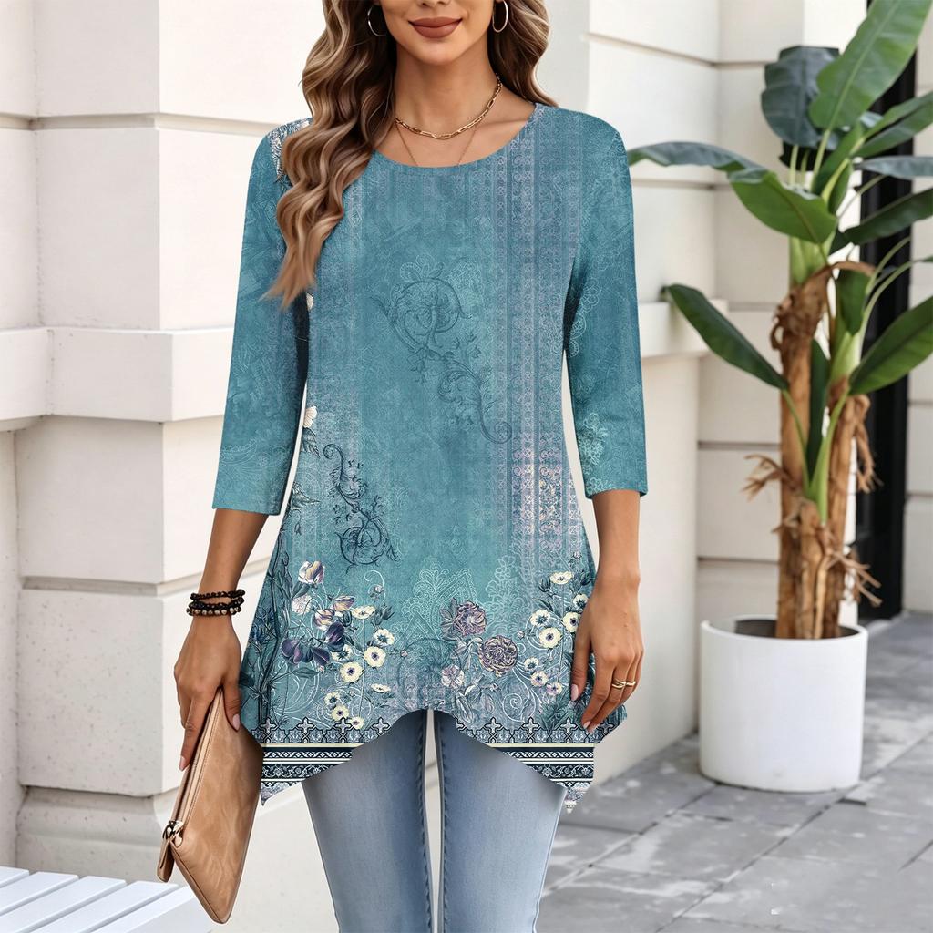Women's Fashion Casual Three-Quarter Sleeve Pullover Top for Everyday Wear
