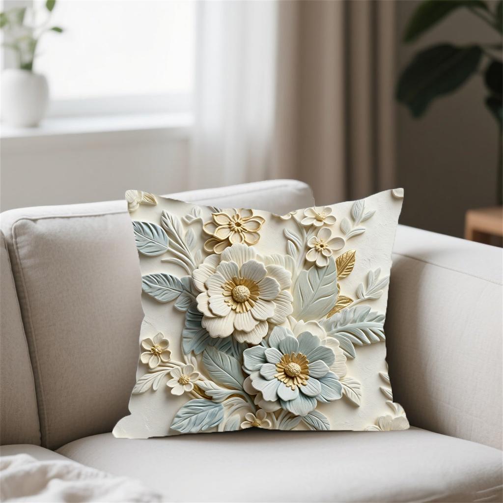 Retro Floral Throw Pillow Cover, Creative Oil Painting And Carving Printed Home Sofa Cushion Cover