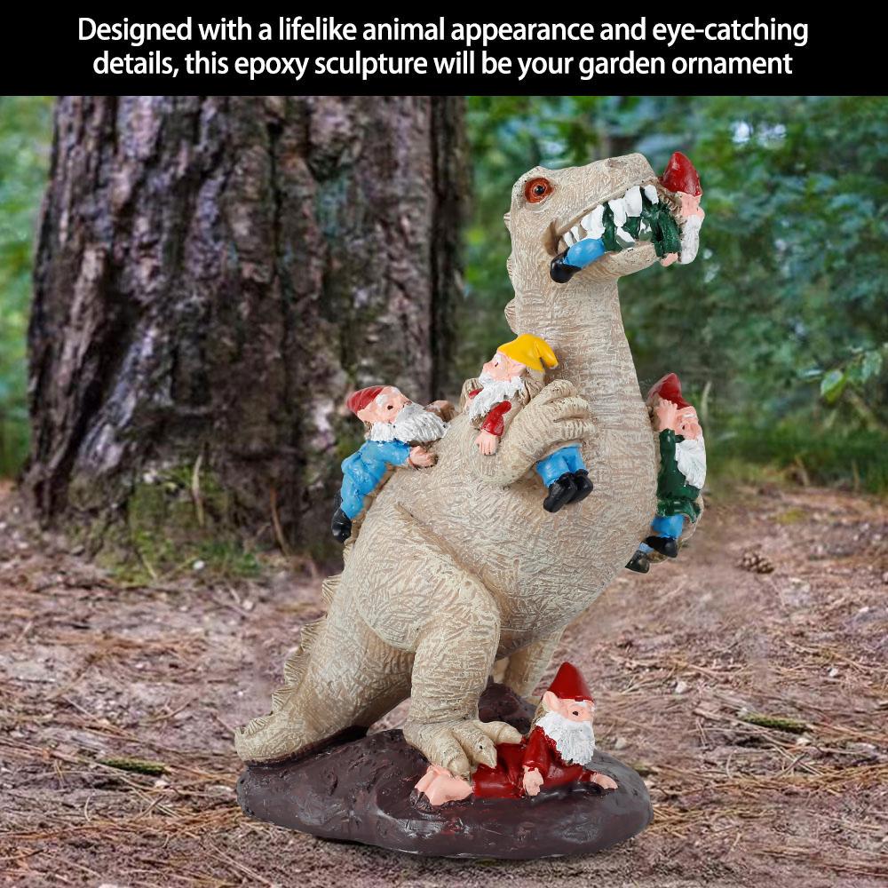 Garden Dinosaur Sculpture Outdoor Dinosaur Eating Gnome Statue Resin Figurine Art Decor for Indoor Outdoor Home Decoration