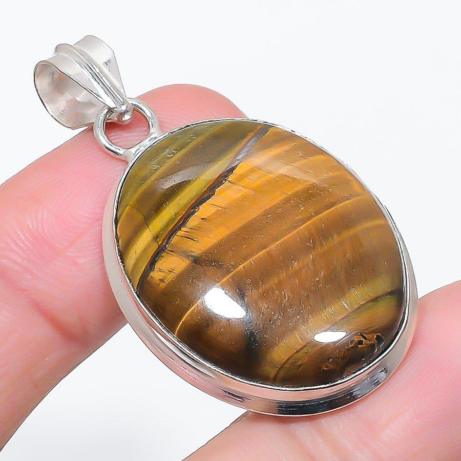 

Natural Tiger Eye Gemstone 925 Sterling Silver Jewelry Pendant 1.85 a3Y68