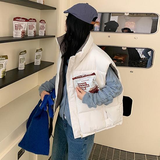 Autumn and Winter Down Cotton Vest Women's Korean Version Loose Shoulder Cotton Vest Jacket