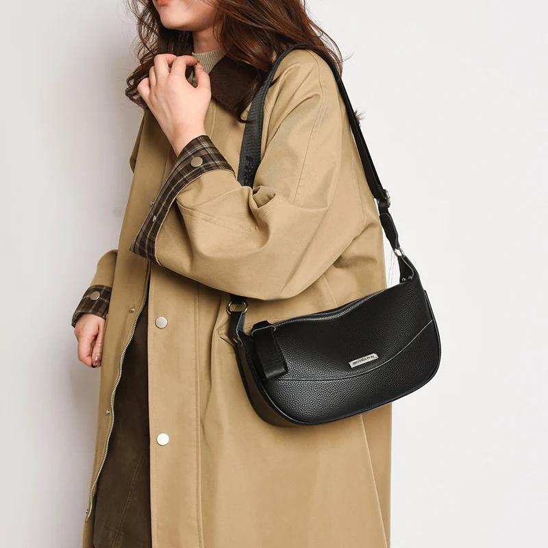 

Genuine Leather Crossbody Bags Women 100% Cow Leather Female Shoulder Bag Fashion Wide Shoulder Strap Soft Tote Sac 27CM 9CM 17CM
