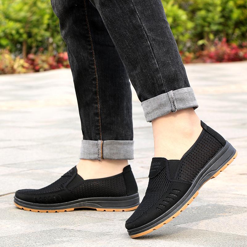 Large Size Men's Shoes Summer Men's Old Beijing Cloth Shoes Breathable Casual Dad Shoes Elderly Shoes One Pedal Mesh Shoes