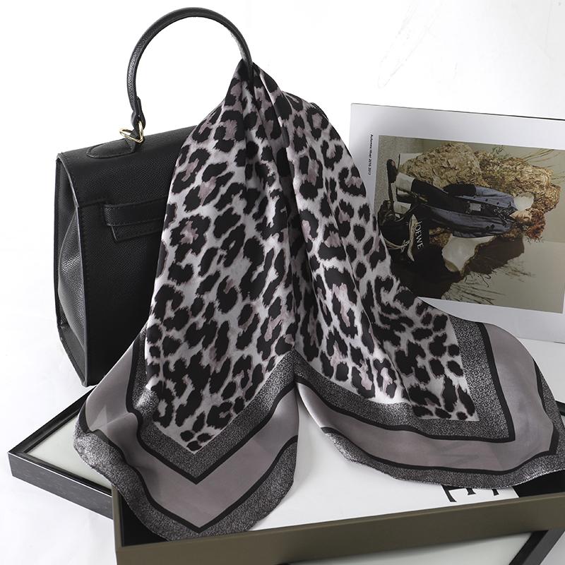 70CM Silk Feeling Square Scarf Women Leopard Print Neckerchief Hair Band Foulard Bandana Echarpe Tie Shawl Wraps Luxury Brand