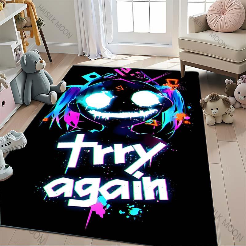 Cyberpunk Stil Neon Graffiti Print Teppich für Jungen Schlafzimmer Schwarzer Teppich für Spielzimmer Dekor Teppich für Wohnzimmer Fußmatten Geschenk