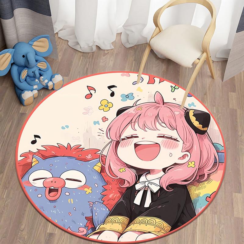 S- SPY×FAMILY Japanese Anime Cute Anya Forger Print Round Carpet.Bedroom,Balcony,Entry Door,Chair Non-slip Mat.Gift,Picnic,Rug