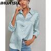 IHUASU Dámská móda Ležérní Halenky a košile s dlouhým rukávem s POLO límečkem