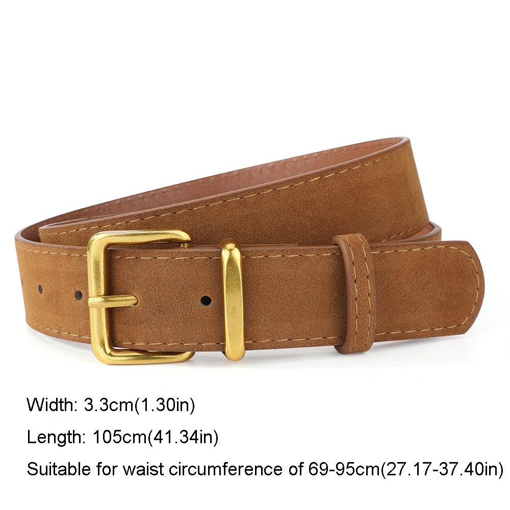 

Золотая пряжка из штифта Замшевый кожаный ремень Универсальный 3,3 см Пояс Женский поясной ремень Джинсовая отделка верблюд