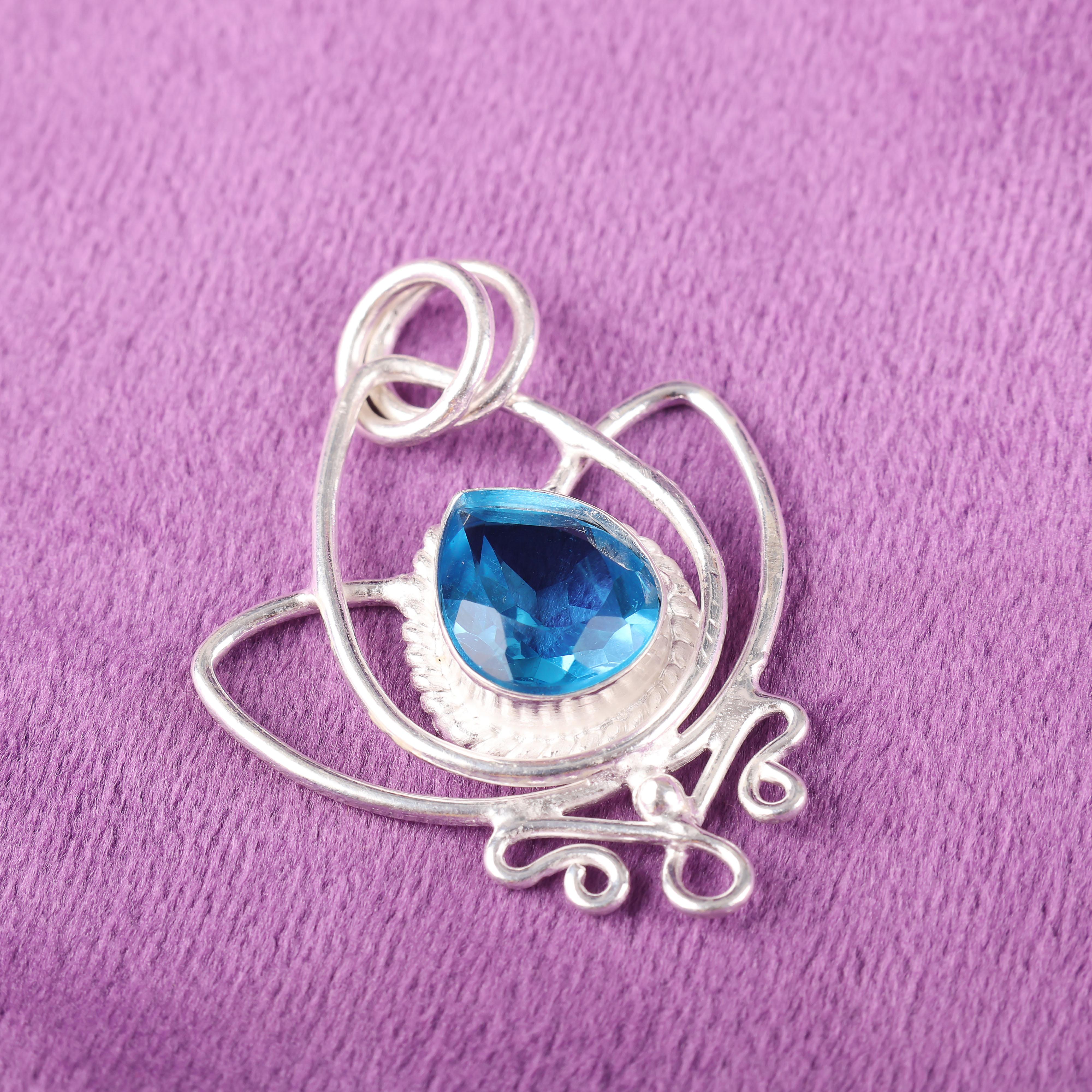 

Красивый кулон с лондонским голубым топазом, ювелирное изделие из стерлингового серебра 925 пробы, кулон ручной работы, на День благодарения 1.44 Inches синий