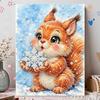 Handmade Framed Pearl Painting Set with Cute Squirrel Holding Snowflake Design 5D Shiny Bead Art Canvas Creative Craft for Room Decor