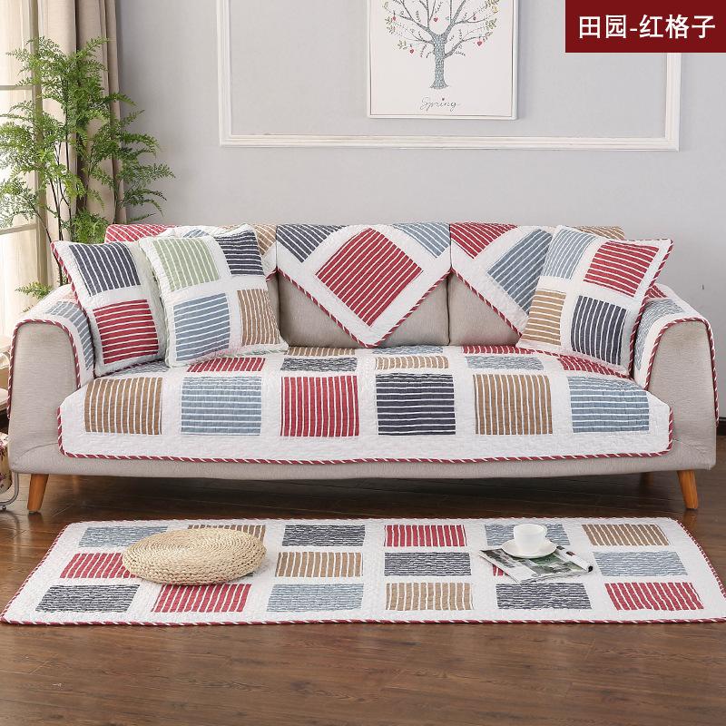 Cotton Square Plaid Sofa Cushion Four Seasons Quilted Sofa Seat Cover Cover