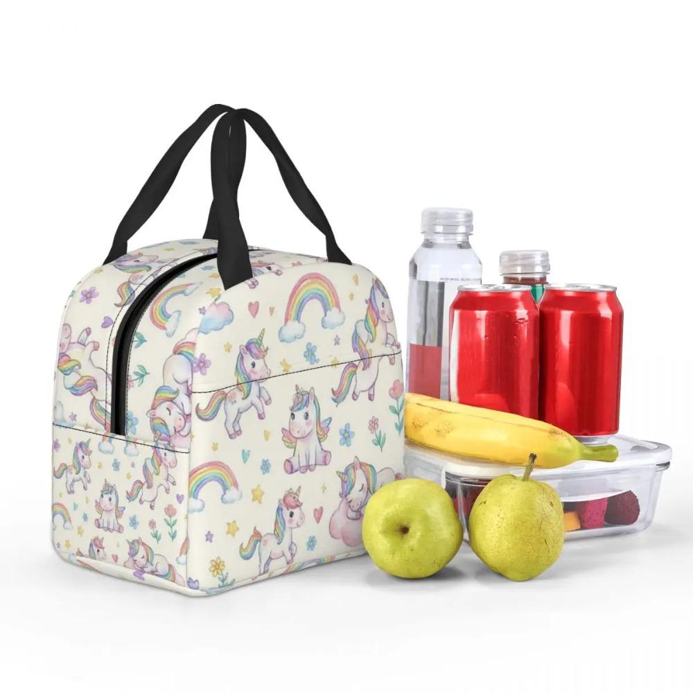 Cute Unicorn Rainbow Star Pattern Insulated Lunch Bag for Women Kids Portable Food Boxes Thermal Lunch Box Tote