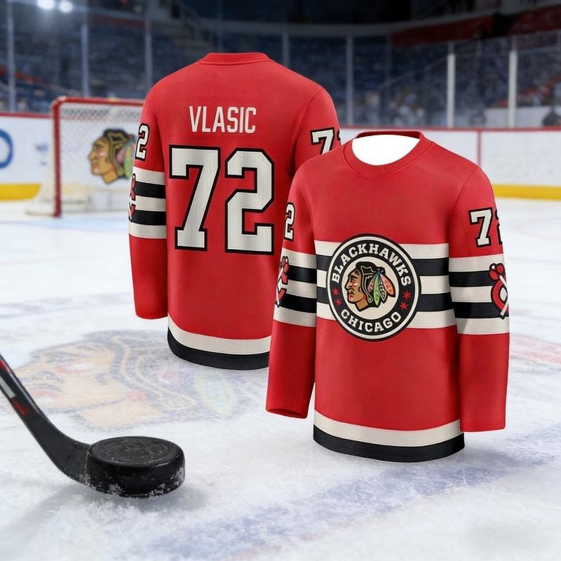 Chicago Best-selling Abbigliamento Sportivo per Hockey su Ghiaccio da Uomo Maglietta Classica da Fan Stampa 3D Traspirante Asciugatura Rapida Manica Lunga Bambini