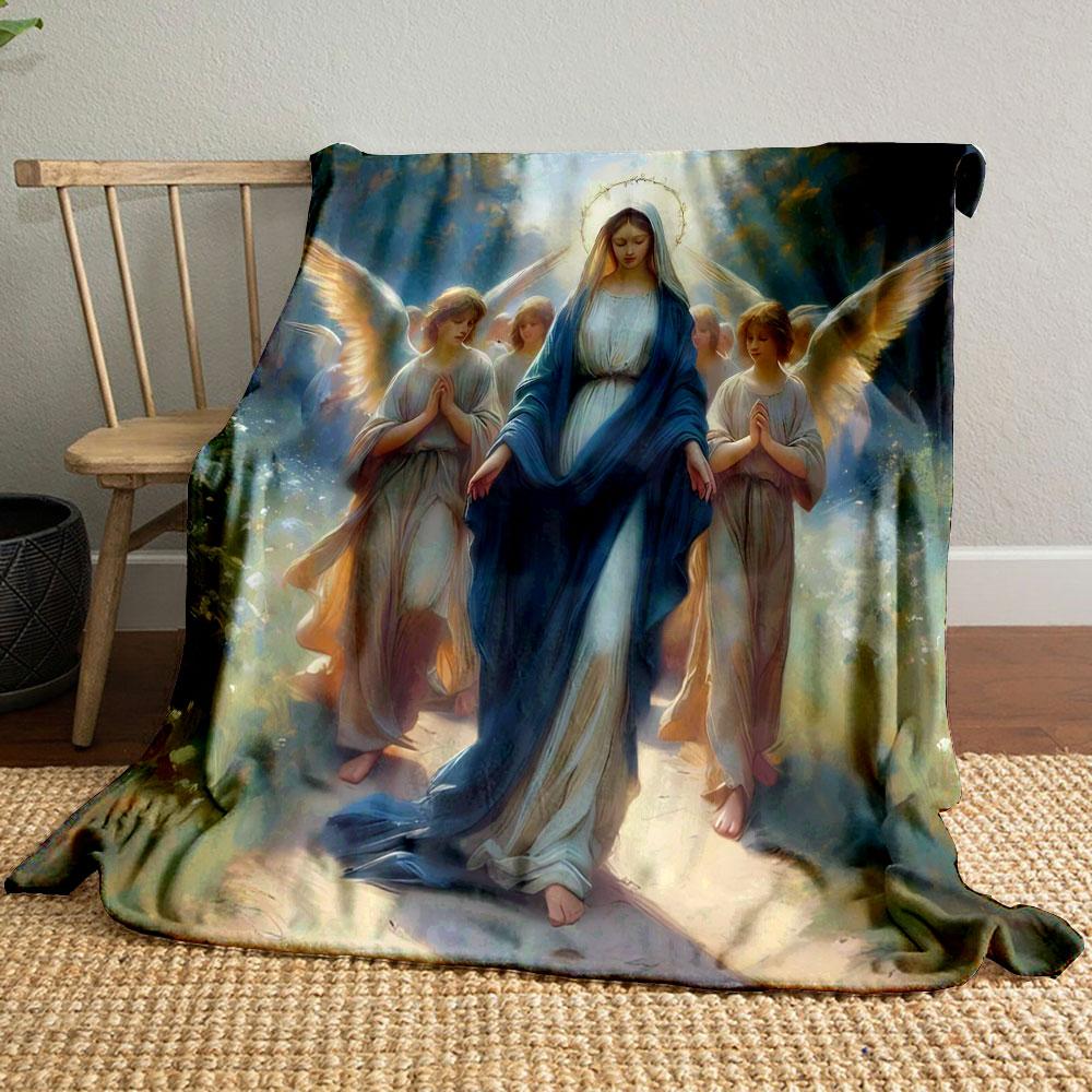

Our Lady with Angels Printed Blanket Printed Blanket for Living Room Bed Couch lunch break Soft Cozy Blanket for Friend s festival Gift 80cm x 120cm