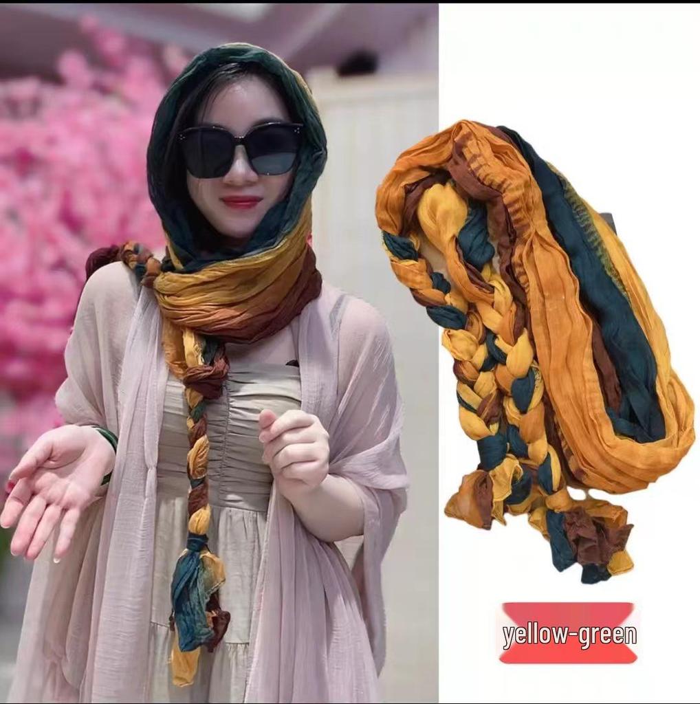Silk Braided Scarf: Summer Sun Protection, Stylish Travel Shawl, Versatile & Fashionable Headscarf