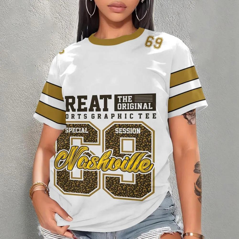 Colorful Creative Number 3D Printed Women's Round Neck Casual Sports Comfortable Soft Large Loose Breathable T-shirt Fashion Summer Versatile T-shirt