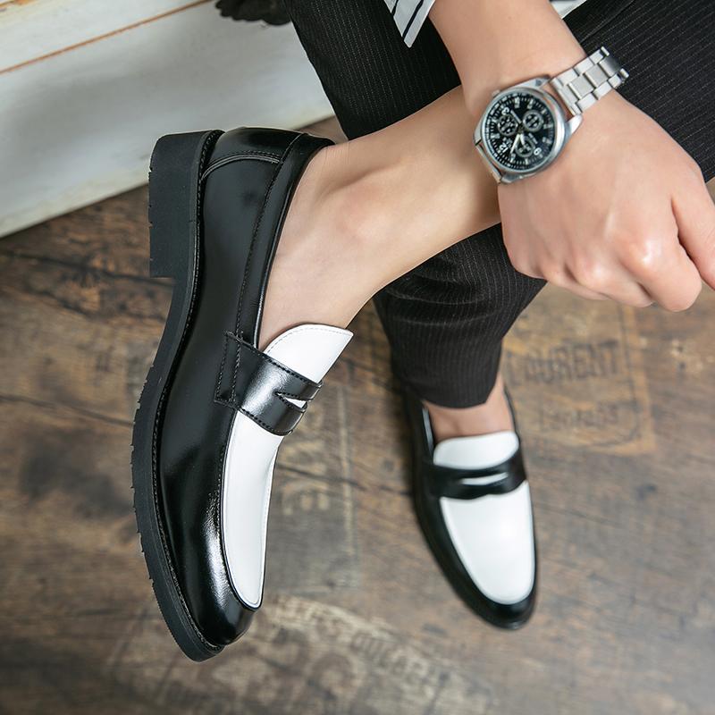 White Leather Shoes For Men Fashion Slip On Loafers Yuppie Brogue Shoes Men British Style Formal Leather Men’s Dress Shoes