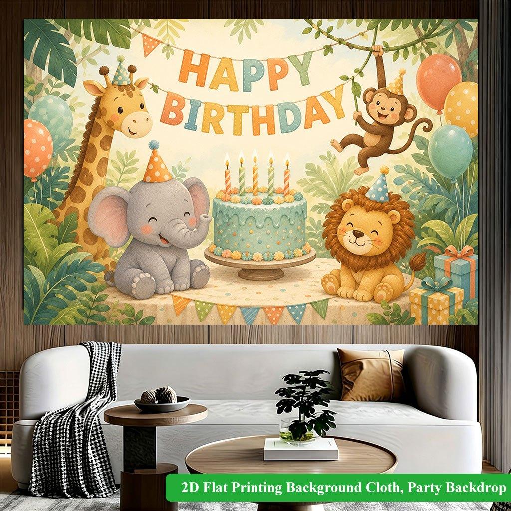 2D Flat Backdrop1pc Animals Birthday Party Cute Backdrop Banner Polyester Wall Decor For Living Room Bedroom Office Outdoor Decor Party