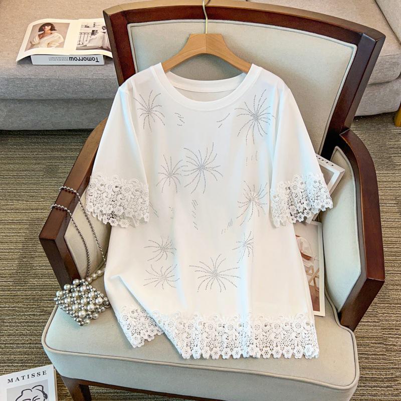 Plus Size Women's Loose Round Neck Mid-Length Short Sleeve T-shirt, Sizes 200/300/350 Jin, Bust 150/160.