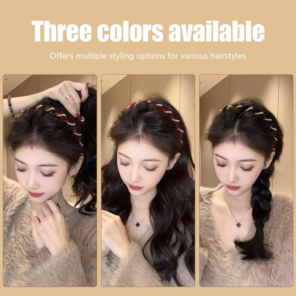 3PCS Vintage High Cranium Artificial Pearl Hairband, Elegant Beaded Pearl Headbands with Teeth, Hairs Bands with Teeth Hoop for Women and Girls,