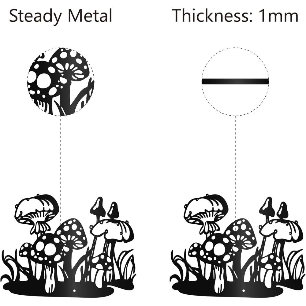 Black Iron Mushroom Wall Art Metal Hollow Sculpture Decor Sign for Living Room Bedroom Indoor Outdoor Hanging 12x9 Inch
