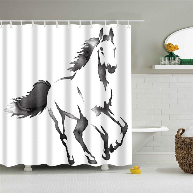 Fabric Shower Curtain Cute Cartoon Hippo Animals Dogs Cats Deer Bath Curtain Waterproof Polyester Bathroom Curtain With Hooks