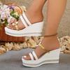 Women's Wide Width Platform Sandals, Roman Style Wedge Heel Slides, European Summer Slippers for Women