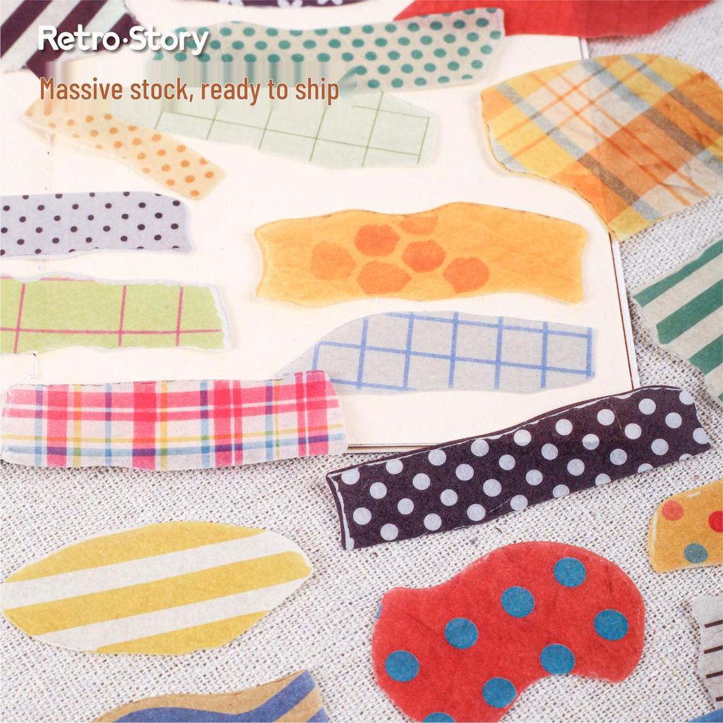 RetroStory Washi Tape Sticker Pack - Stripes, Polka Dots & Shapes for Journaling & Collage