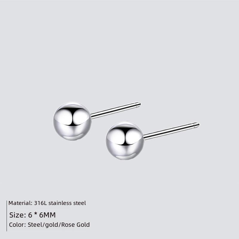 eManco Stainless Steel Round Bead Earrings - Simple Fashion Bean Design