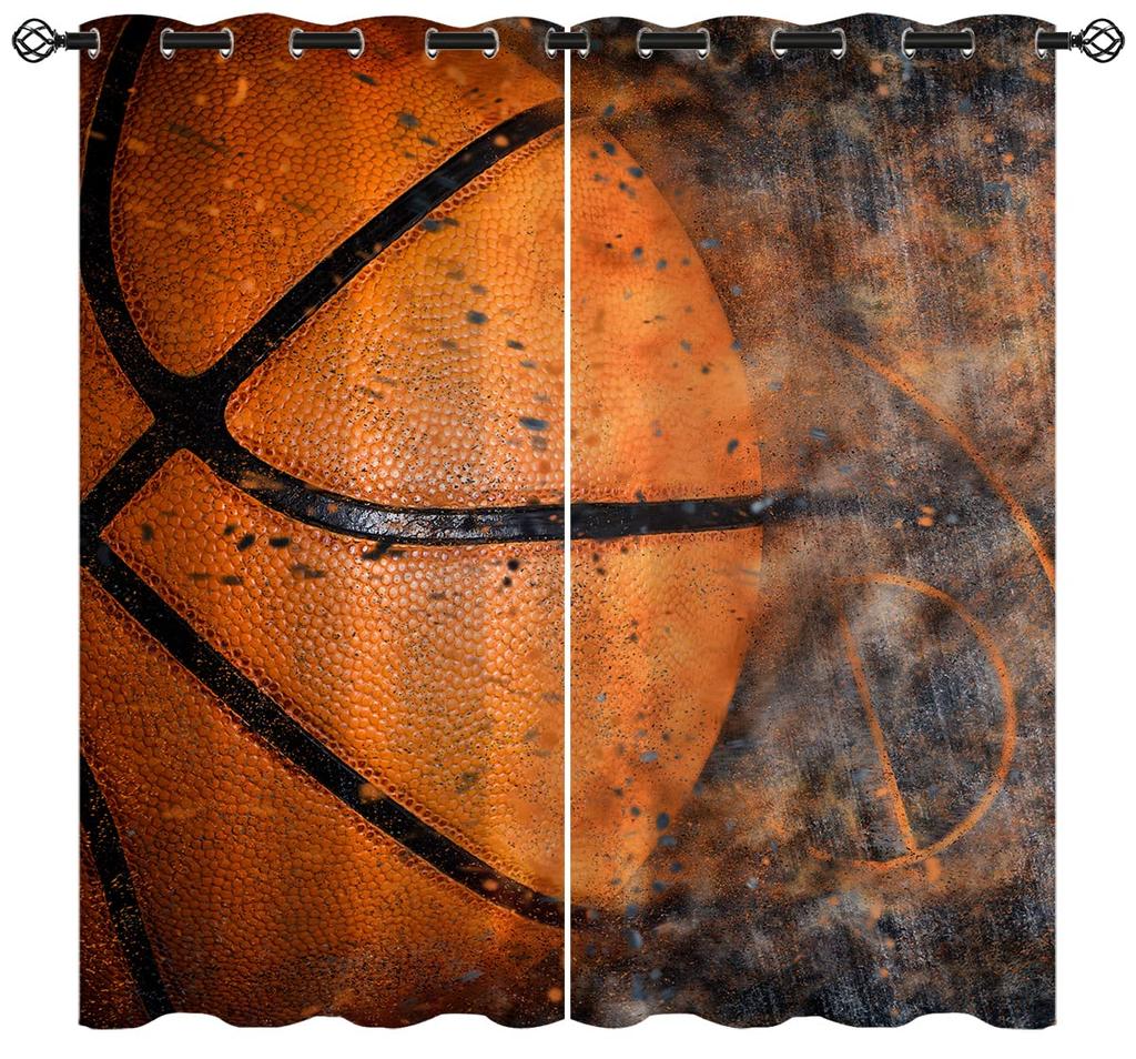 Basketball Curtains for Bedroom Living Room 3D Ball Court Window Treatments Decorative Sports Theme Drapes Competitive Curtain