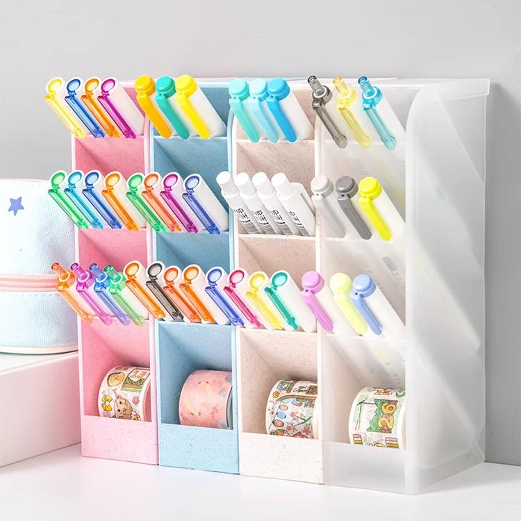 Nový stolní organizér Držák na tužky štětec na make-up Úložný box 4 mřížka Uskladňovací organizér se šikmým vkládáním Školní potřeby