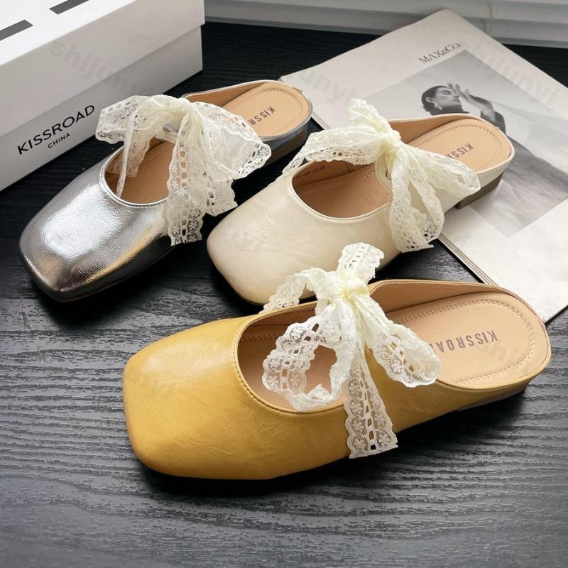 Flache Schnürschuhe Damen Hausschuhe Lässige Pantoletten Schuhe Eckige Zehen Sandalen 2025 Sommer Kleid Slingback Schuhe Zehentrenner Pantuflas Mujer