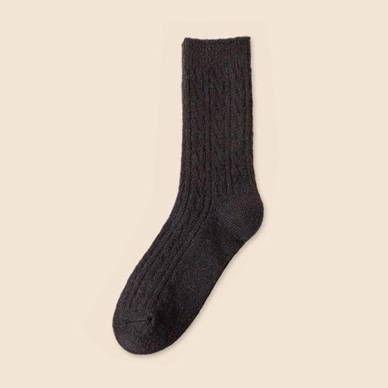 Women's Wool High Socks - Solid Color, Twisted Style, Trendy Mid-Tube for Autumn/Winter